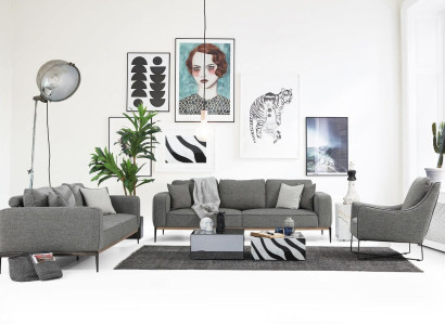 Sofagarnitur 221 Sitzer Sofa Modern Stoff Set Grau Gruppe Wohnzimmer